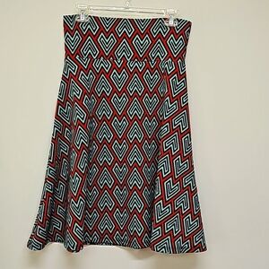 LuLaRoe Azure skirt in a geometric print.  Size M. Turquoise black poppy red